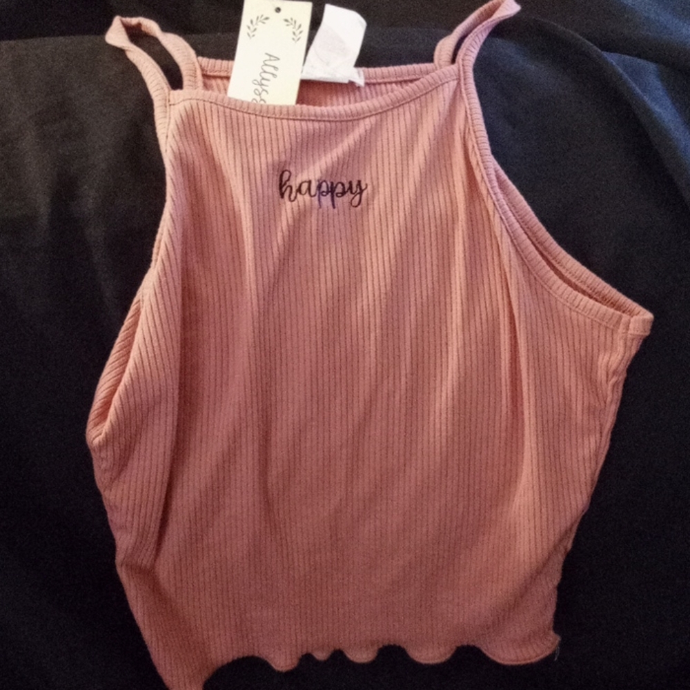 Happy Pink halter long crop tank